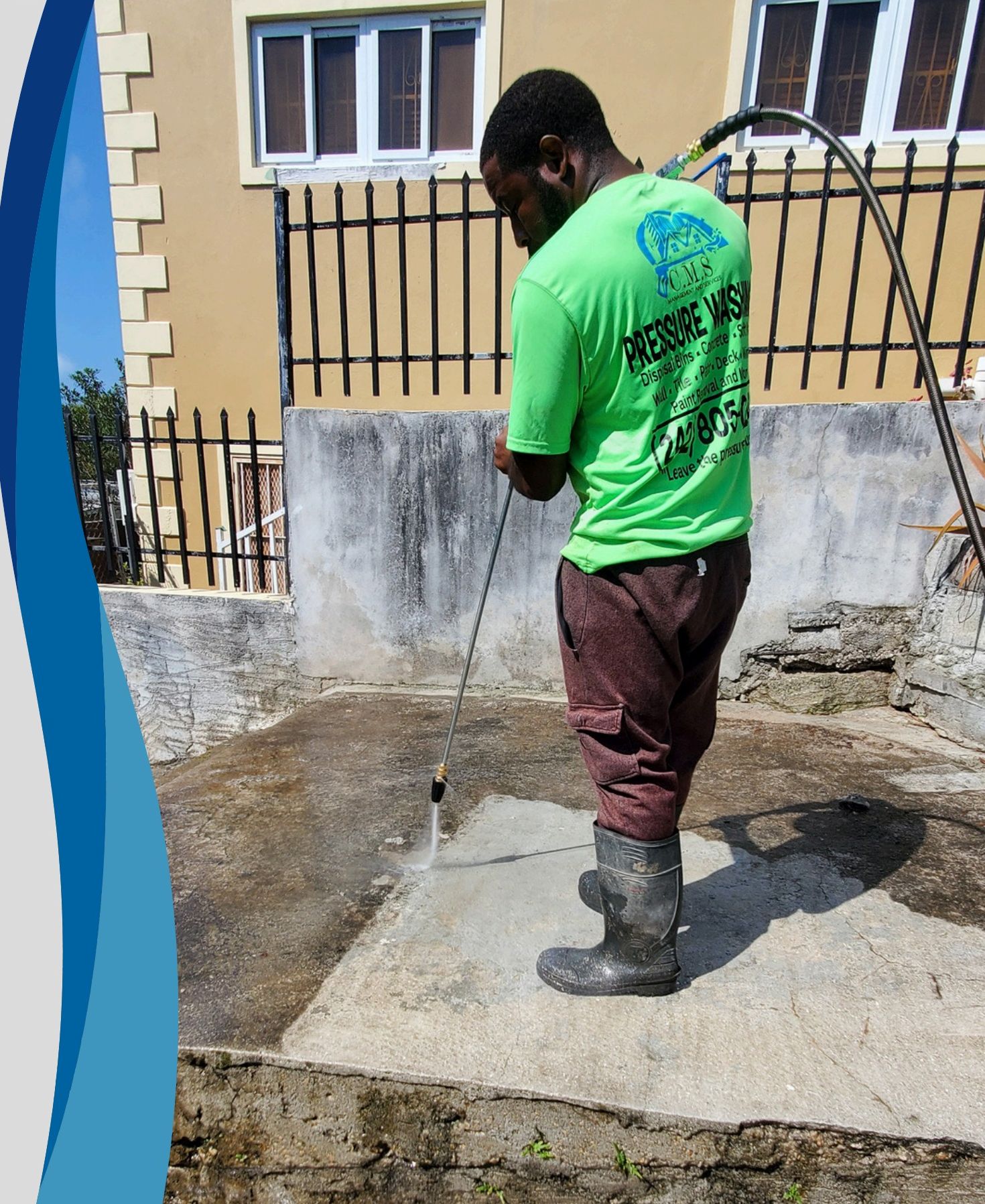 CMS Management & Services professional pressure washing in Nassau, Bahamas